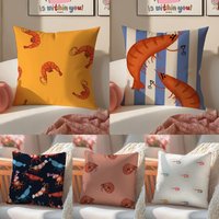 shrimp illustrations Cushion Cover Linen Pillowcase Cover Soft Decor for Sofa Home Room