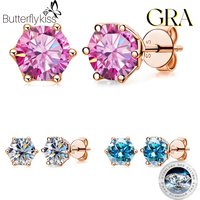 Butterflykiss 5/6.5mm Moissanite Stud Earrings For Women Couple S925 Sterling Silver Rose Gold Plated Wedding Ear Jewelry Gifts