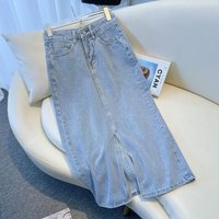 Light Blue Denim Asymmetrical High Waist Slimming Skirt for Women Summer 2023 New Style A-Line Split Skirts