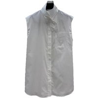 Summer Fashion White Translucent Thin Style Straight Barrel Shirt Women's Stand Collar Pockets Sleeveless Single Breasted Shirt