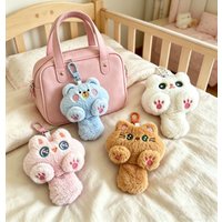 Cute Pink Fluffy Cat Plush Keychain, Kawaii Kitten Bag Charm, Soft Stuffed Animal Pendant Gift for Girls Women