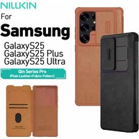 Nillkin Qin Pro Leather Case For Samsung Galaxy S25 Ultra S25+ S25 Plus Plain Leather Cloth Lens with Card Slot Back Cover