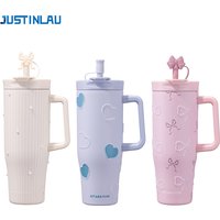 JUSTINLAU Stainless Steel Thermos Cup1200ML Large capacity Vacuum Flasks with Straw Pearl Keep Hot&Cold Outdoor Travel Car Cups