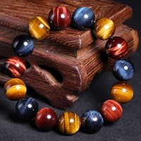 Natural Colorful Tiger's Bracelet Blue Red Round Beads Tiger Eye Bracelet Women Men Stretch 10mm 12mm 14mm 16mm 20mm AAAAAA