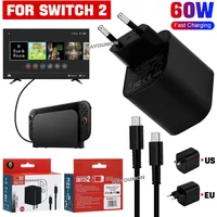 EU/US Plug AC Adapter Fast Charger For NS Switch 2 Game Console 60W Charging TypeC USB Power Supply Wall Charger Cable Accessory