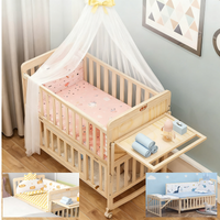 3-in-1 Convertible Pine Wood Baby Crib with Wheels – Adjustable, Rocking, Mosquito Net Gift!