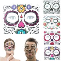 Hot Skull Face Waterproof Temporary Tattoo Stickers Day Of The Dead Facial Makeup Halloween Dress up