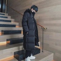 Lange Daunenjacke für Herren mit Kapuze, koreanischer Stil, schmale Passform, Wintermantel für Studenten, dick gepolstert und warm
