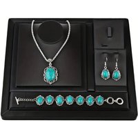 3pcs Women's Vintage Turquoise Bracelet Necklace Earrings Set, Healing Stone Decoration Gift(Without Box)