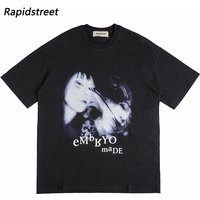 Men Hip Hop Streetwear T-Shirt Illusion Girl Letter Print T Shirt Harajuku Cotton Casual Tops Tees Short Sleeve Tshirt