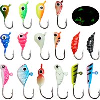 16Pcs Fishing Lures Ice Fishing Jigs Luminous Ice Fishing Gear Bass Crappie Jigs Head Hooks for Winter Ice Jigging Lure