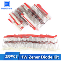 250pcs 25 Value 1W Zener Diode Assorted Kit 3-33V 3V 3.3V 3.6V 3.9V 4.3V 4.7V 7.5V 10V 20V 33V DO-41 Reference Diode Set