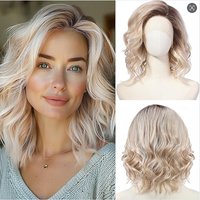 HAIRJOY Synthetic Hair Wig Short Wavy With Bangs Wig Light Blonde Cosplay Party for Women
