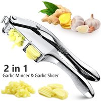 New Garlic Press Stainless Steel 2 in 1 Garlic Slicer Mincer Dual Function Garlic Crusher Handheld Squeezer Tool Kitchen Gadgets