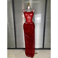 Nouveau Sexy rouge deux pièces ensemble femmes célébrité cristal boîte de nuit paillettes jupe costumes chanteur danseur étiré scène Costume