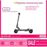 Ausom L2 Max Dual Motor UK Plug 48V20.8Ah 1000W*2 E-Scooter Dual Swingarm Suspension 65km/h Max Speed E-ABS+ Disc Brakes IP54