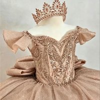 Quality Flower Girl Dress for Wedding Glitter Sleeveless High Waist Floor Length Kids Birthday First Communion Gown Customized