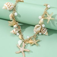1 Vacation Style Ocean Series Shell Starfish ImitationPearl Necklace Women's Vacation Leisure Party Exaggerated Shell Necklac