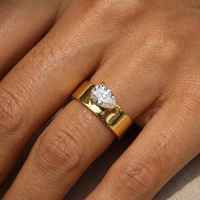 14k Gold Luxury Water Drop Zircon Wide Rings For Women Gift Engagement Wedding Fine Jewelry
