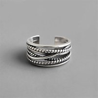 New Retro Jewelry Winding Twisted Thai Silver Multi-layer 925 Sterling Silver Irregular Geometric Opening Rings