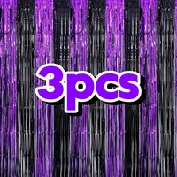 3Pcs Wednesday Birthday Party Supplies, Black and Purple Tinsel Foil Fringe Streamers, Halloween Theme Photo Booth Prop Streamer