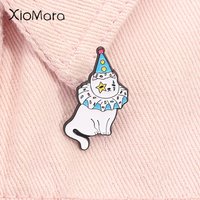 Cute Clown Cat Enamel Pin Cartoon Funny Kitty with Clown Hat Circus Animal Brooch Lapel Badge Jewelry Gift For Cat Lover Friends