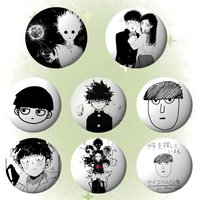 Anime M-Mob Psycho 100 Black And White Badge Pins For Friend, Backpack, Clothing, Collectible Accessories, Jewelry Gift