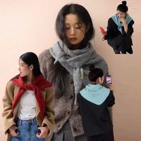 Korean Wool Knitted Triangle Shawl Winter Warm Versatile Shawl Large-sized Colorful Scarf Muffler Ladies Winter Accessories