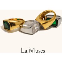 La. Muses Square Shining Zircon Stainless Steel Women's Ring PVD Gold Plated Fashion Jewelry Accessories