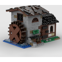597-piece MOC Medieval Village Building Watermill Model DIY Assembly Building Block Toy - Holiday and Birthday Gift