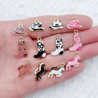 12pcs Alloy Western Cowboy Boots Cactus Hanging Keychain Necklace Pendant DIY Accessories Hanging Accessories