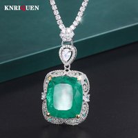 Luxury Vintage 20*23mm Emerald Pendant Tennis Chain Necklace for Women Lab Diamond Cocktail Party Fine Jewelry Accessories Gift