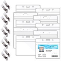 10pcs badge holder, transparent business card holder with 10pcs clips, plastic ID card holder, resealable