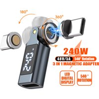 PD 240W Type-C to Type-C Magnetic Adapter Digital Display 9Pin USB-C Fast Charging USB-C Female OTG Converter for iPhone Samsung
