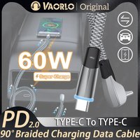 PD 60W Fast Charging Cable Type C To Type C 90 Degree USB C Car Charger Wire With Data Transfer For Tesla Samsung Xiaomi Huawei