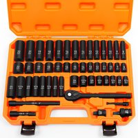 50-Piece 3/8" Drive Socket Set SAE & Metric - Chrome Vanadium Steel Impact Sockets with Extension Bar & Ratchet Wrench