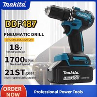 Makita DHP487 brushless For 18V lithium Battery rechargeable impact drill, high-torque electric screwdriver Tool