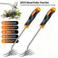 2-in-1 Manual Hand Weeder Tool Forged Manganese Stainless Steel Dual Head Weed Puller with 14.6 Inch Long Handle Ergonomic Grip