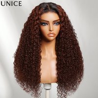 UNice Reddish Brown Ombre Curly Wig With Drawstring 13x4 Pre Everything Lace Frontal Human Hair Wigs