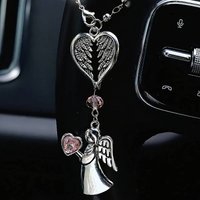 1 Piece Angel Crystal Heart-Shaped Wing Steering Wheel Ornament Car Interior Rearview Mirror Hanging Decoration Bag Home Door Handle Pendant Gift for Loved Ones