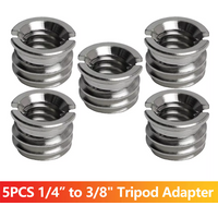 5pcs 1/4"-20 Female to 3/8"-16 Male Tripod Thread Adapter Stainless Steel Standard Screw Converter for DSLR Camera Monopod Stand