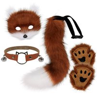 5pcs Hot Sale Fluffy Fur Fox Tail Cat Paws Gloves Wolf Mask Set Halloween Cosplay Costume Accessories Theme Party Dress Up Props