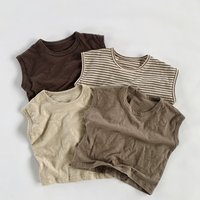 Unisex Korean Style Slub Cotton Tank Tops Breathable Kids Vest Summer Sleeveless Shirt Lightweight Cooling T-Shirts for 2-5Y