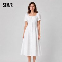 Semir Dress Women Embroidered Elegant 2025 New Summer Lace-trimmed Collar Puff Sleeve Little White Dress for Summer