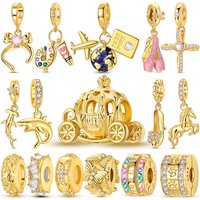 Hot Sales 925 Sterling Silver Golden Series Charms Beads Cross Devil's Eye Bow Charms Pendant Fit Original Bracelet DIY Jewelry