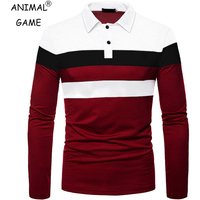 Fashion Men Long Sleeve Polo Shirt Splicing Tee Business Anti-wrinkle Streetwear Casual Men Breathable Tops 5XL