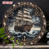 2D Plane - A single classic metal poster, 2D presentation of a luxurious sailing ship navigating through rough waves