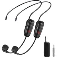 Wireless Microphone Headset, UHF Dual Cordless Microphones System, USB-C Charging, Head Mic with Digital Display, 165ft Range, for Speaker Voice Amplifier Pa System Teaching Tour Guides Fitness Yoga