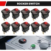 FILN 10Pcs 12V 24V 110V 220V Round Rocker Switch 3 Pin ON OFF LED Lighted Car Dash Boat Marine RV SPST Toggle Switch