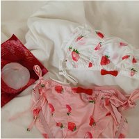 SP&CITY Strawberry Printed Cute Bow Sexy Women's Underwear Sweet Girl Milk Silk Breathable Panties Cotton Crotch Ruffle Briefs